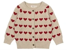beige cardigan med røde hjerter fra petit Piao PP1043 Heart